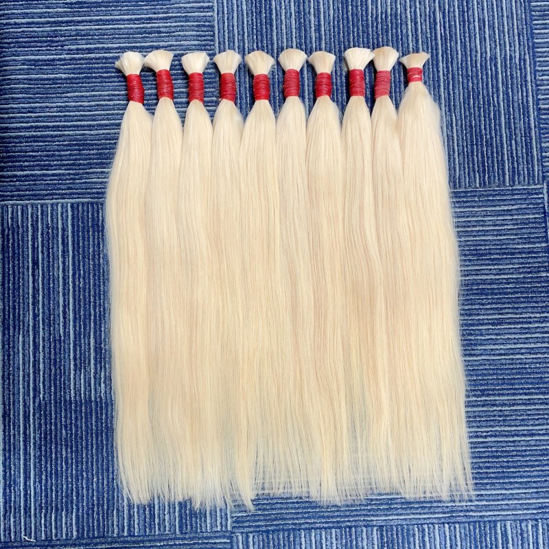 Wholesale #613 Raw Hair Bulk Blonde Straight Human Hair Bulk Extension for Braiding 1kg
